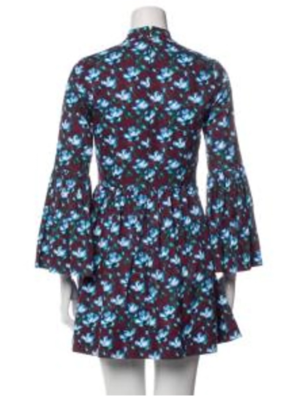 De Loreta Mini Floral Dress Flared Bell Sleeves Pockets Size XS Burgundy